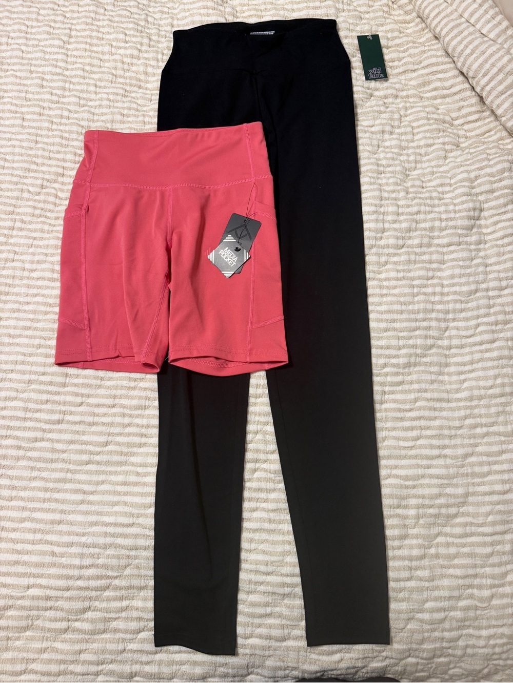 Pink High-Rise Bike Shorts & Black Leggings Bundle